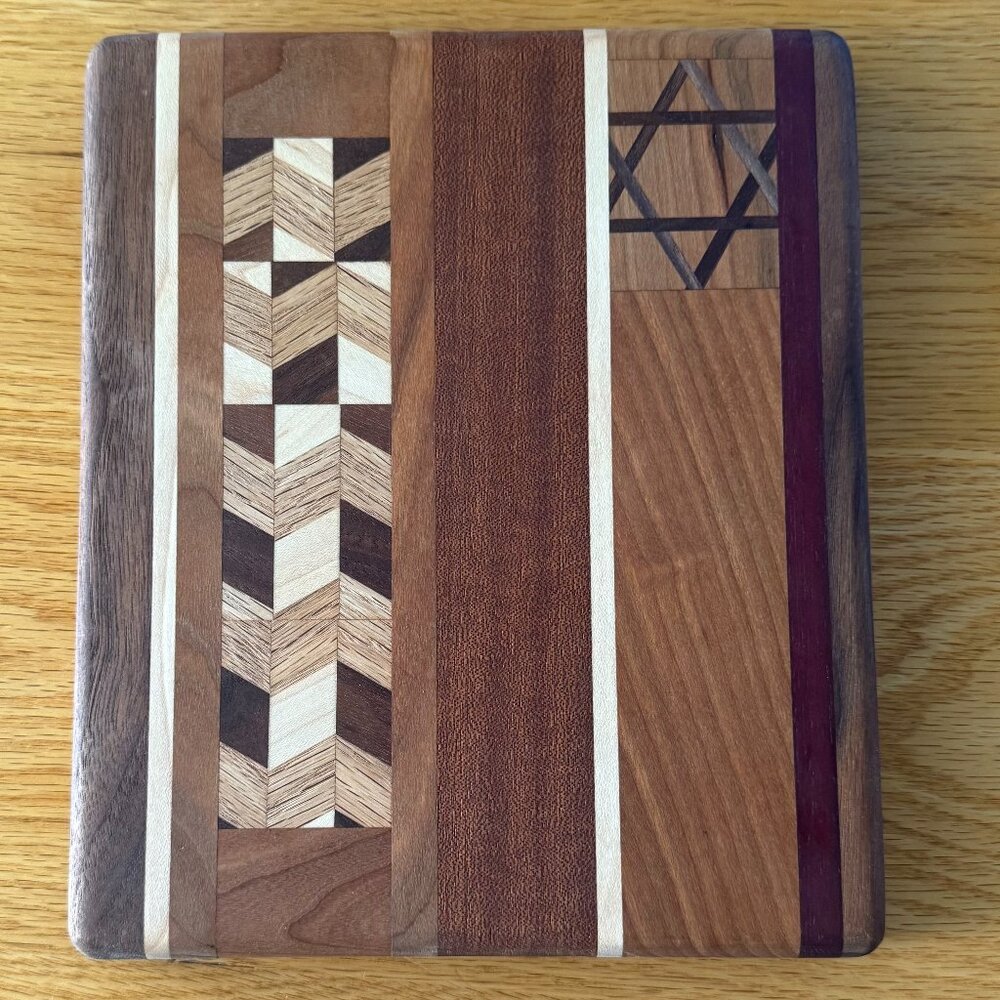 Cutting Board Reversible Hand Crafted Mixed Hardwoods Star of David